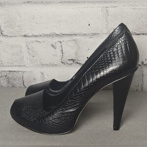 Enzo Angiolini Black Snakeskin Leather Peep Toe Platform Heels Size 8.5